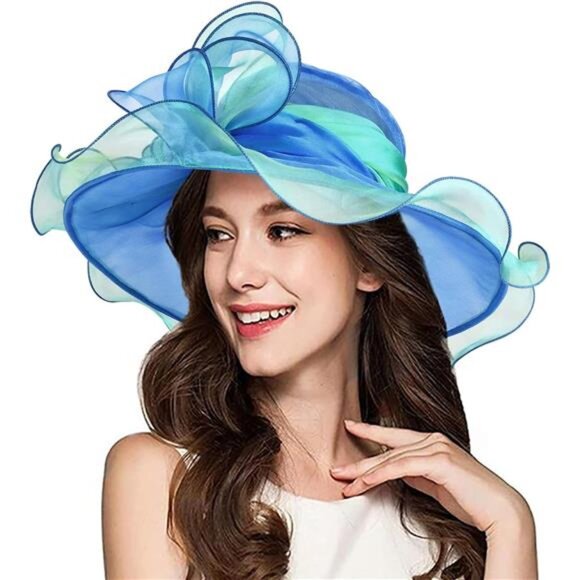 Derby Hats for Women, Classy Organza Sun Hat, Blue Green main image 3